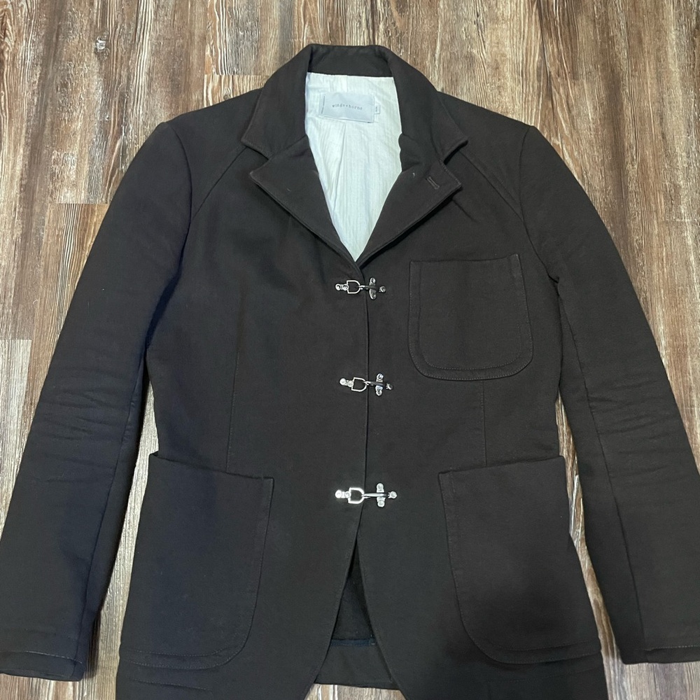 Wings + Horns and & Custom Brown Cotton Blazer Fisherman Hook Clasp Nautical M